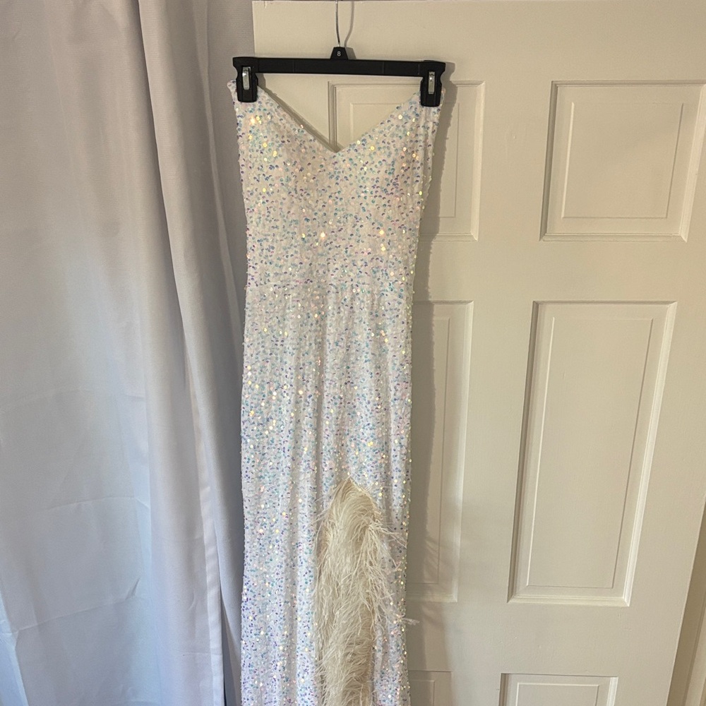 Sequin PROM Gown with Feather Detail (Never worn!)